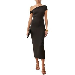 Reformation Jamen Black One-Shoulder Body-Con Dress Size Small